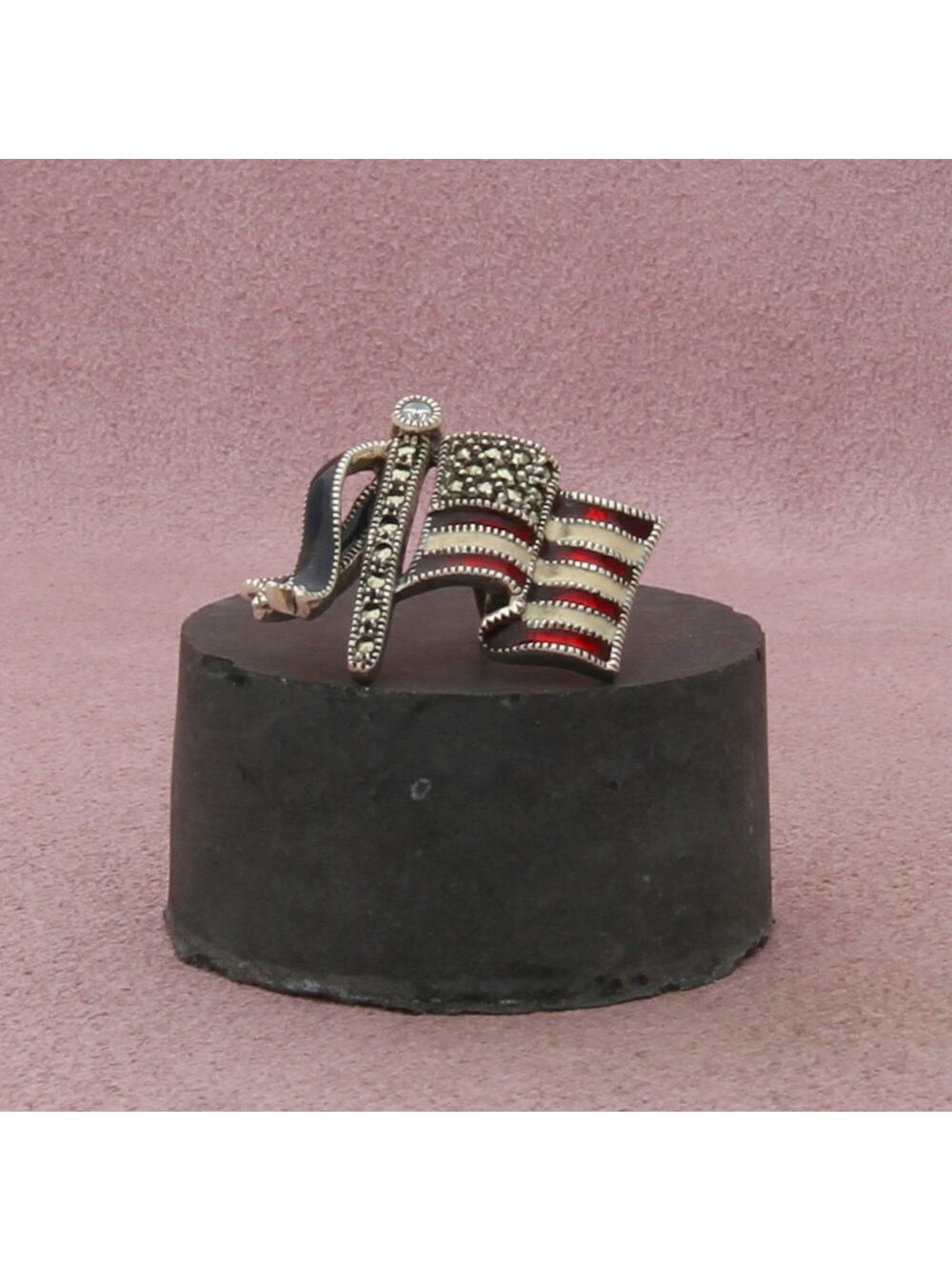 judith jack sterling silver marcasite red white blue enamel usa flag lapel pin